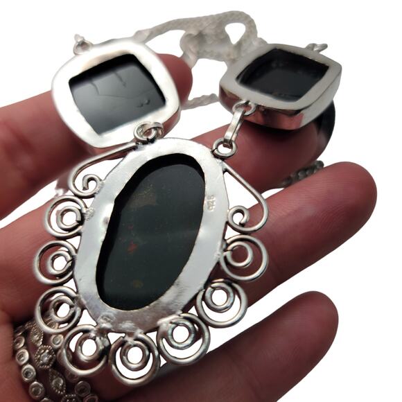 Bloodstone Sterling Silver Necklace - Elegant 22-Inch Necklace - Picture 5 of 7